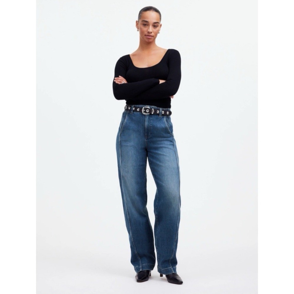 Madewell Jeans Womens 23 Blue Tapered Denim Trousers Stretch High Rise Baggy